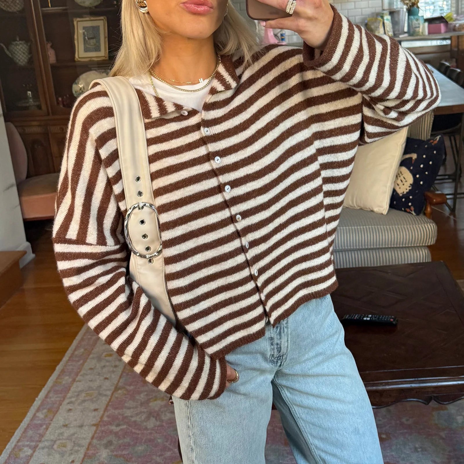 Striped Y2K Knit Cardigan